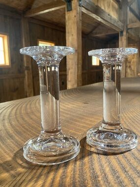 Vintage | MCM Clear Glass Column Candlestick Pair